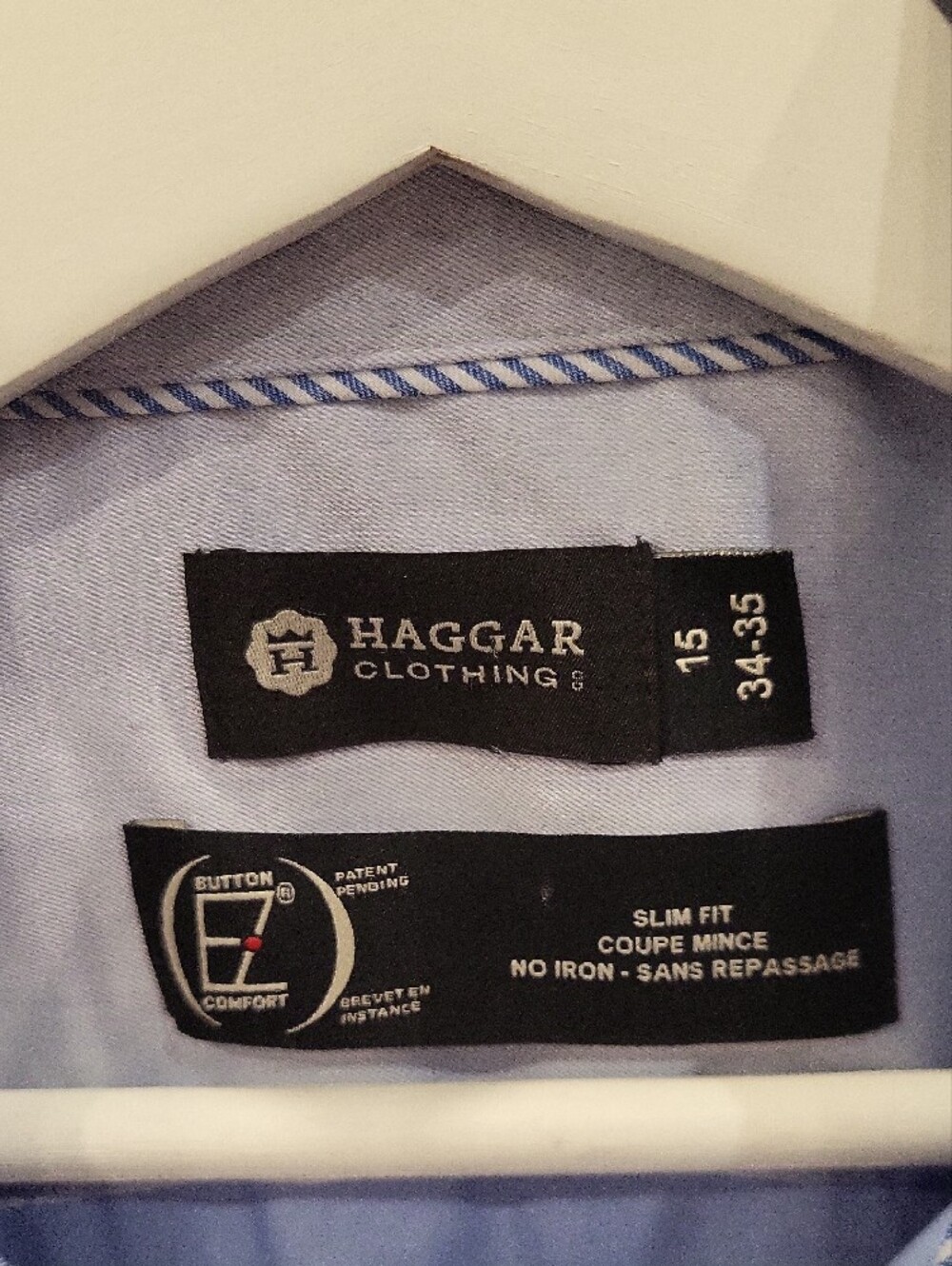 Haggar Men's Pale Blue Dress Shirt - Long Sleeve Point Collar - Picture 2 of 10